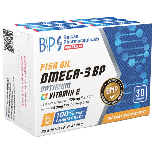 Omega-3 BP Optimum  | With Vitamin E - 60 Гел капсули  Balkan Pharmaceuticals - Nutra Best Bulgaria
