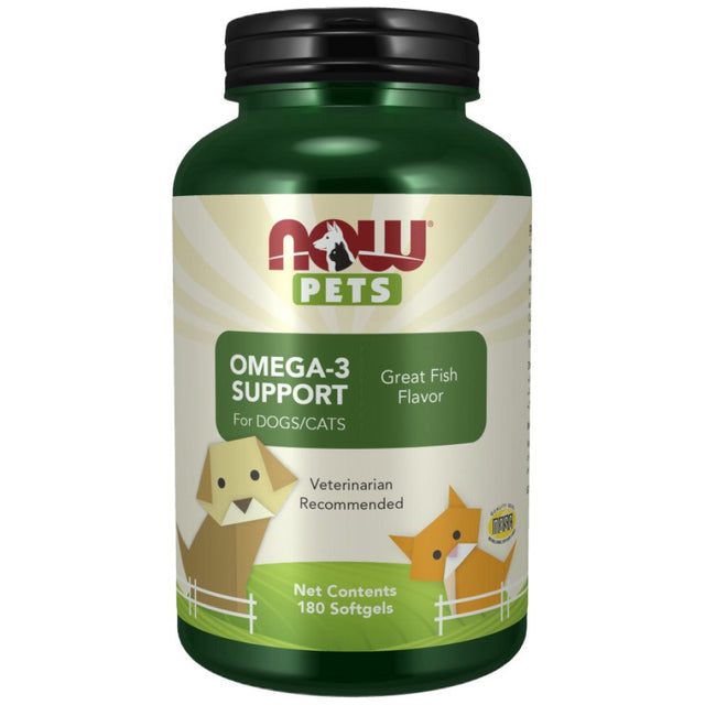 Omega-3 Support | For Dogs & Cats - 180 Гел капсули  NOW Foods - Nutra Best Bulgaria