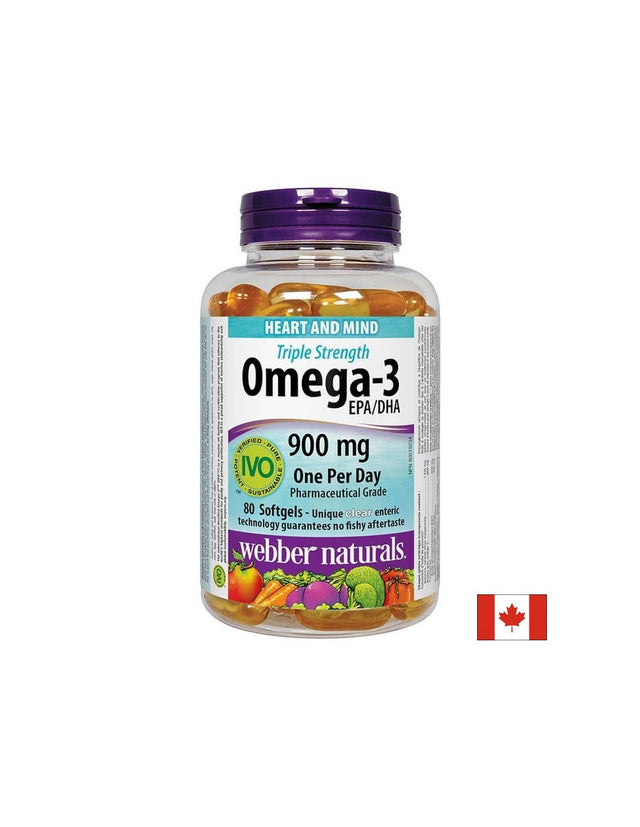 Omega-3 Triple Strenght / Омега-3 900 mg x 80 софтгел капсули Webber Naturals  Webber Naturals - Nutra Best Bulgaria