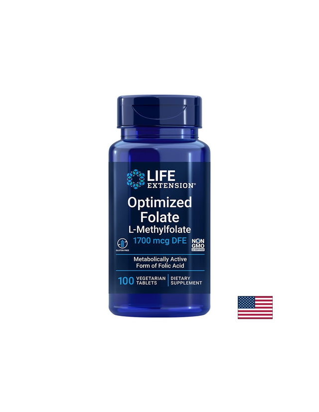 Optimized Folate (L-Methylfolate)/ Фолиева киселина (л-метилфолат) х 100 таблетки  Life Extension - Nutra Best Bulgaria