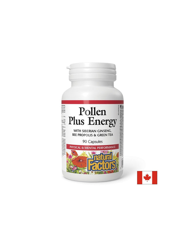 Pollen Plus Energy | With Siberian Ginseng, Bee Propolis and Green Tea - 90 капсули  Natural Factors - Nutra Best Bulgaria