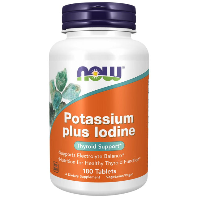 Potassium plus Iodine | Electrolyte Balance Support - 180 Таблетки  NOW Foods - Nutra Best Bulgaria