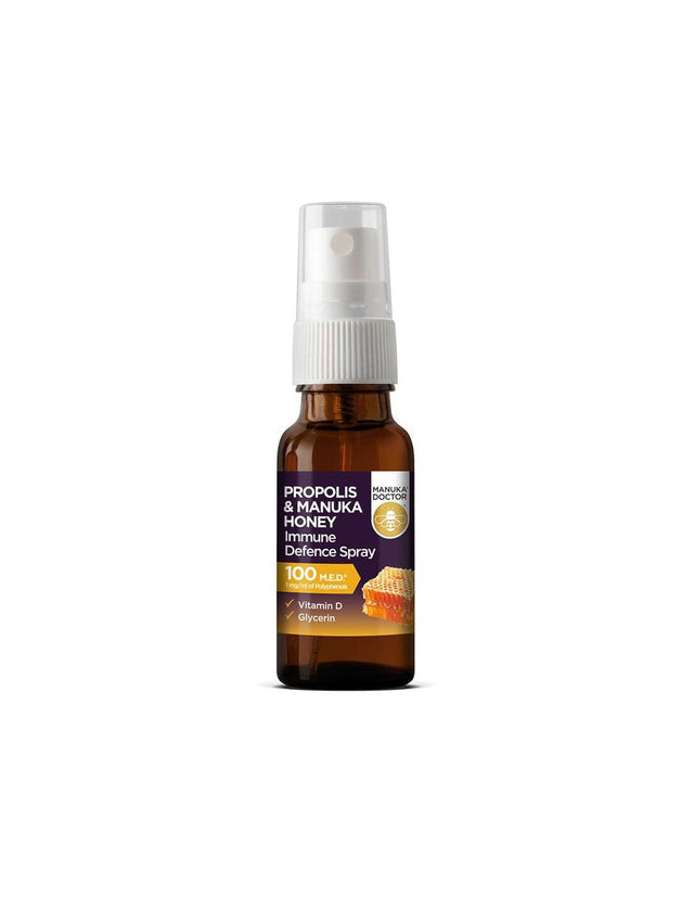 Propolis & Manuka Honey Immune Defence Spray 100 M.Е.D.® / Спрей за уста с мед от манука, прополис и витамин D, 20 ml  Manuka Doctor - Nutra Best Bulgaria