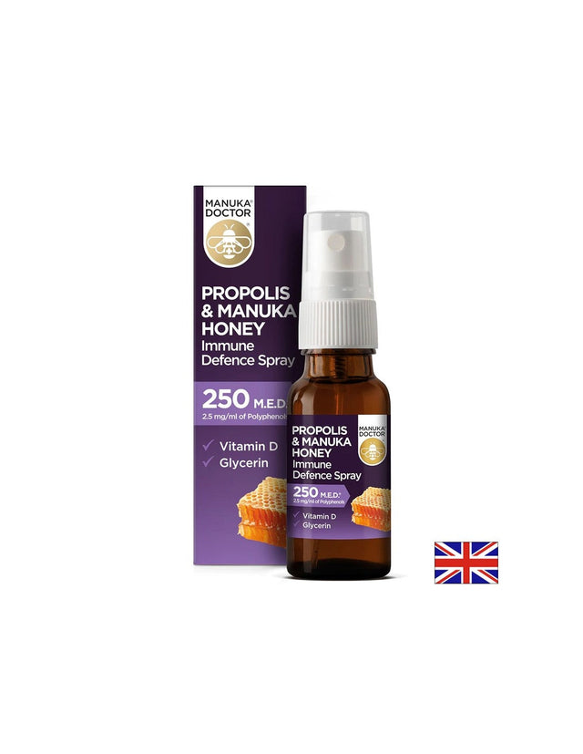 Propolis & Manuka Honey Immune Defence Spray 250 M.E.D/ Спрей за гърло с прополис (250 M.E.D), мед от манука и витамин D3, 20 ml  Manuka Doctor - Nutra Best Bulgaria