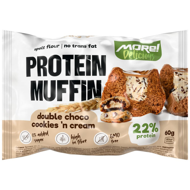 Protein Muffin Double with Zero Added Sugar | New Improved Formula - 60 грама  MHN | More Healthy Nutrition - Nutra Best Bulgaria