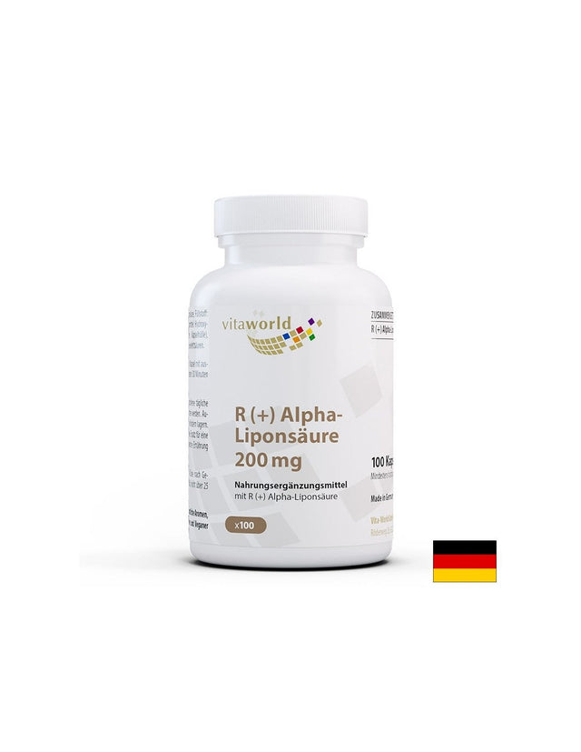 Метаболизъм и кръвна захар - R(+) Aлфа липоева киселина (R + Alpha-Liponsaure), 200 mg x 100 капсули  Vita World - Nutra Best Bulgaria
