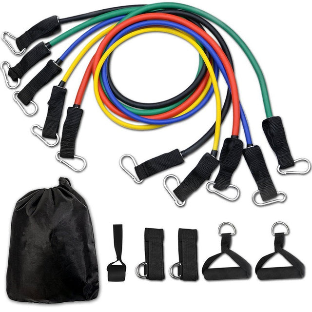 КОМПЛЕКТ ТРЕНИРОВЪЧНИ ЛАСТИЦИ - RESISTANCE CABLE SET - 11 pcs  Pure Nutrition - Nutra Best Bulgaria