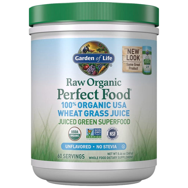 Raw Organic Perfect Food | 100% Organic USA Wheat Grass Juice - 240 грама  Garden Of Life - Nutra Best Bulgaria