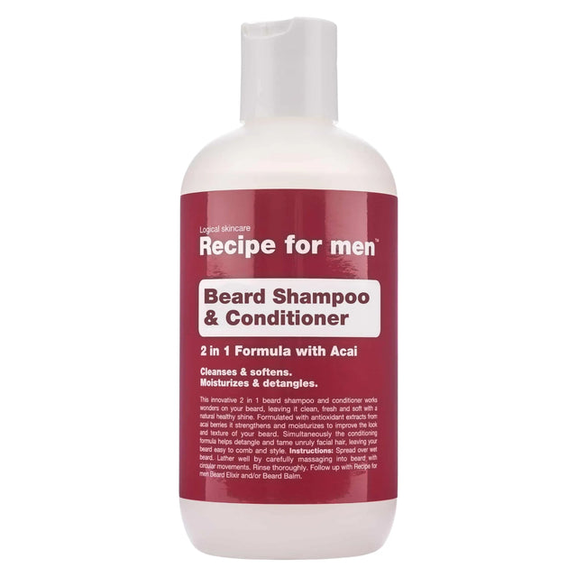 Recipe For Men, Beard Shampoo & Conditioner, Cleansing and Conditioning, Beard Shampoo, Moisture, 250 ml  Recipe For Men - Nutra Best Bulgaria