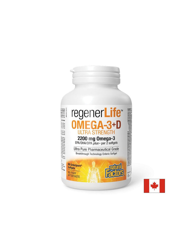 RegenerLife™ Omega-3+D Ultra Strength - 90 дражета  Natural Factors - Nutra Best Bulgaria