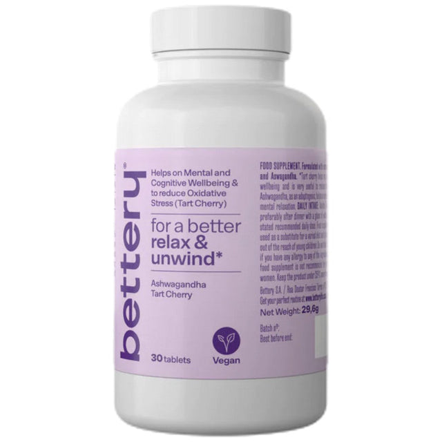 Relax Tabs | with Ashwagandha & Tart Cherrt - EXP DATE: 30.11.2024 - 30 Таблетки  Bettery - Nutra Best Bulgaria