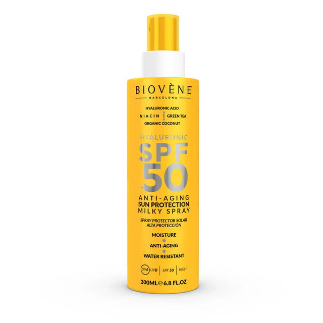 Слънцезащита за лице и тяло SPF 50 с хиалуронова киселина против стареене - 200 мл  Biovène Barcelona - Nutra Best Bulgaria