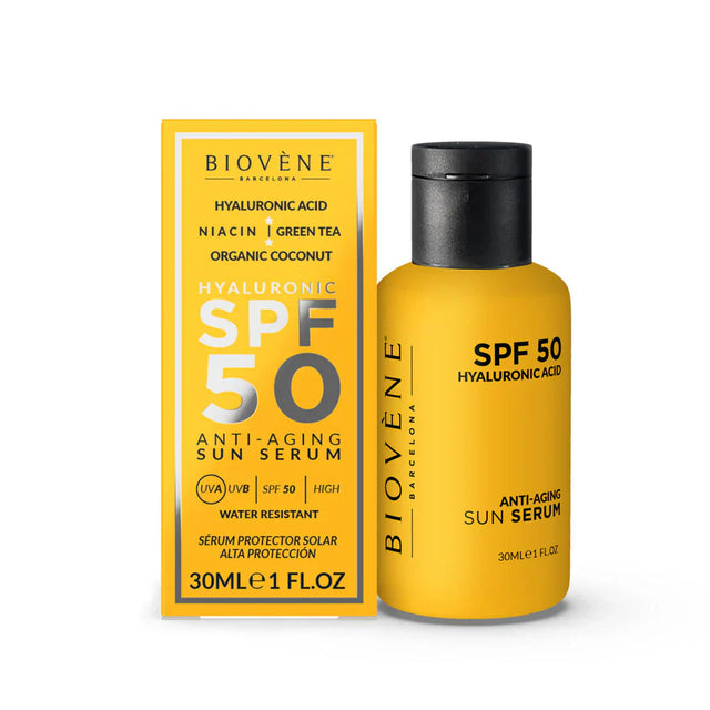 Слънцезащитен крем за лице SPF 50 с хиалуронова киселина против стареене - 30 мл  Biovène Barcelona - Nutra Best Bulgaria