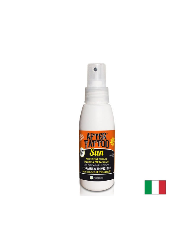 Слънцезащитен спрей SPF 50+ – За татуирана кожа с алое вера и витамин Е, After Tattoo Sun, 75 ml  Fitobios - Nutra Best Bulgaria