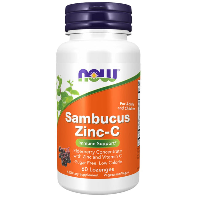 Sambucus Zinc-C | Immune Support - 60 Подезични таблетки  NOW Foods - Nutra Best Bulgaria