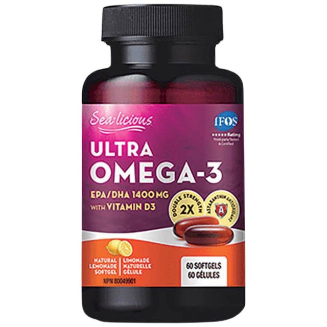Sea-Licious® Ultra Omega-3 with Vitamin D3 - 60 Гел капсули  Natural Factors - Nutra Best Bulgaria