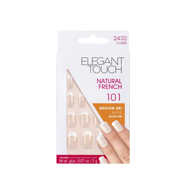 Set, Elegant Touch, Natural French, Square, Artificial Nails, Bare, 101, Size Medium, 24 pcs  Elegant Touch - Nutra Best Bulgaria