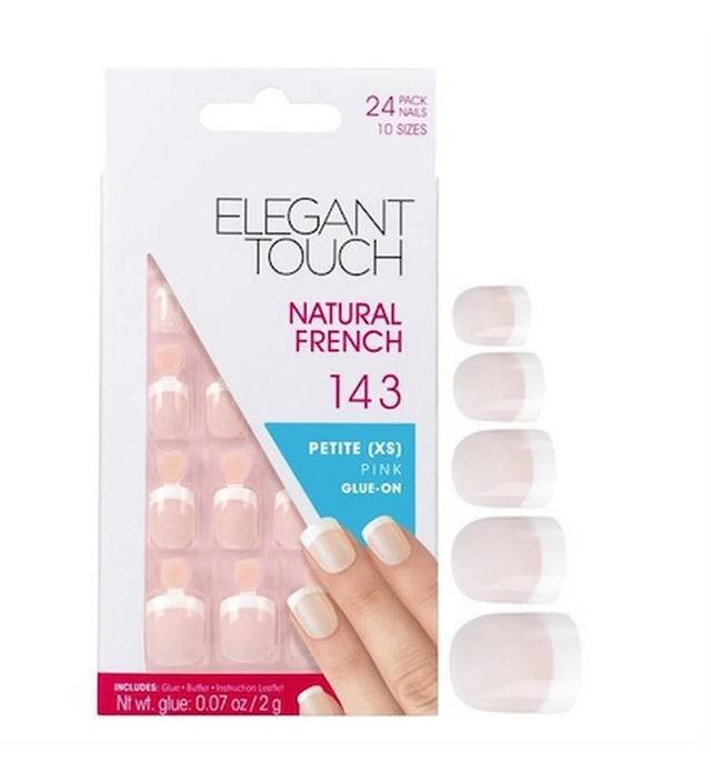 Set, Elegant Touch, Natural French, Square, Artificial Nails, Pink, 143, Petite (XS), 24 pcs  Elegant Touch - Nutra Best Bulgaria