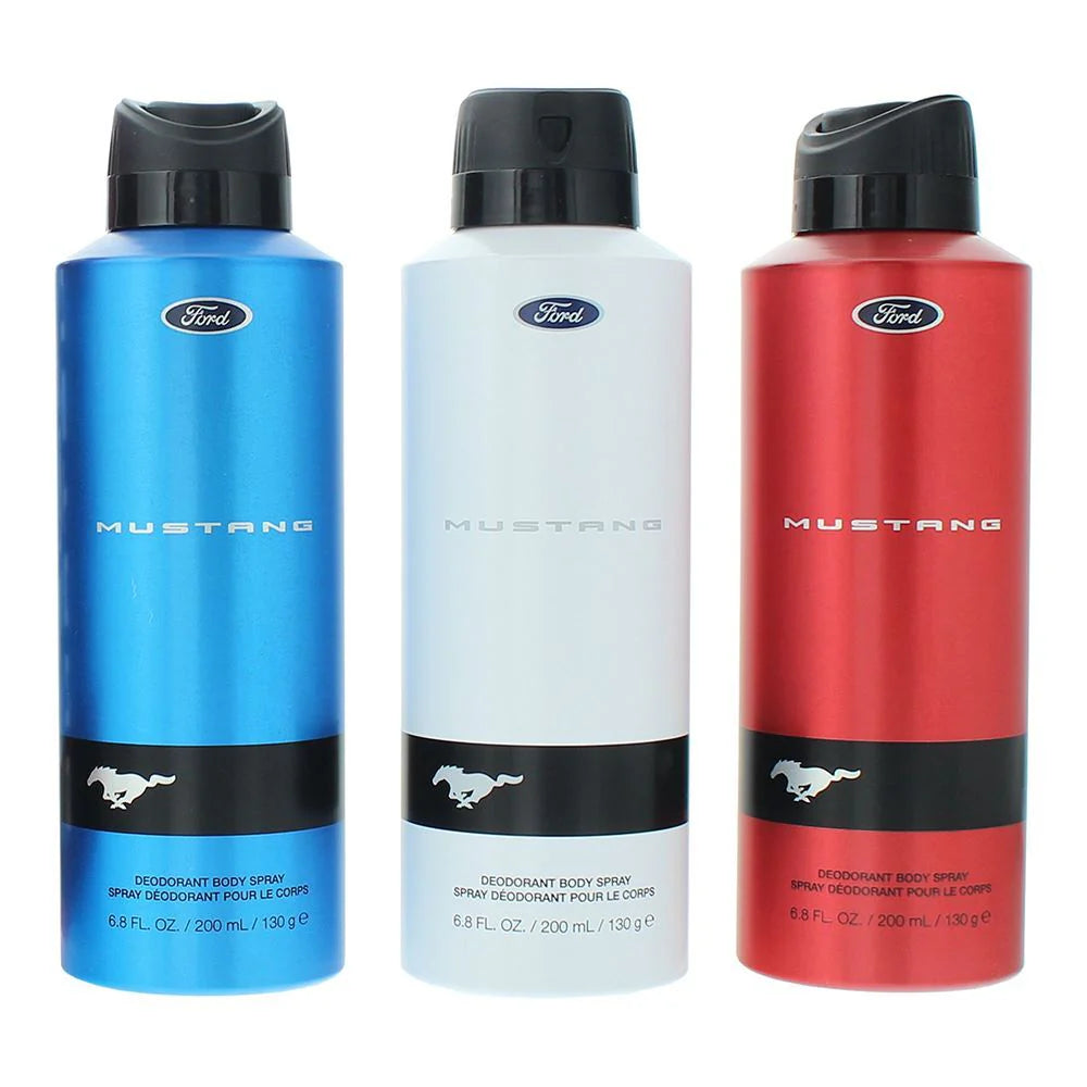 Set Ford: Mustang Blue, Deodorant Spray, For Men, 200 ml + Mustang Red, Deodorant Spray, For Men, 200 ml + Mustang White, Deodorant Spray, For Men, 200 ml  Ford - Nutra Best Bulgaria