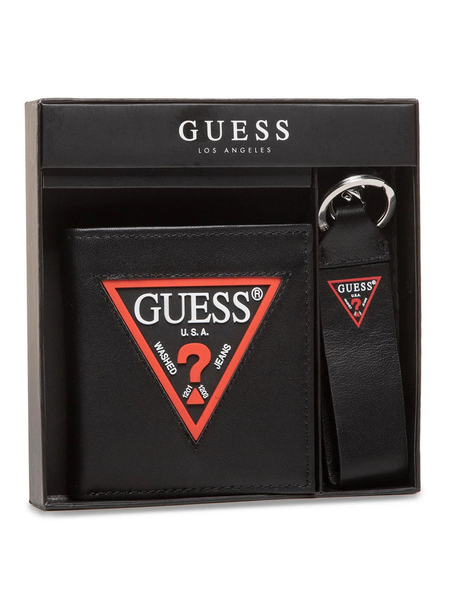 Set Guess: Guess, Leather Keyring, Black + Daelon, Leather Wallet, Small Billfold, Red/Black, For Men  Guess - Nutra Best Bulgaria