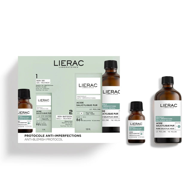 Set Lierac: Anti-Blemish Protocol Stop Spots, Anti Spot, Local Treatment Cream, For Face, 15 ml + Anti-Blemish Peeling, Exfoliating, Peeling Lotion, 100 ml  Lierac - Nutra Best Bulgaria