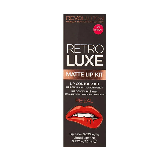 Set Makeup Revolution: Retro Luxe, Lip Liner, Regal, 1 g + Retro Luxe, Matte, Liquid Lipstick, Regal, 5.5 ml  Makeup Revolution - Nutra Best Bulgaria