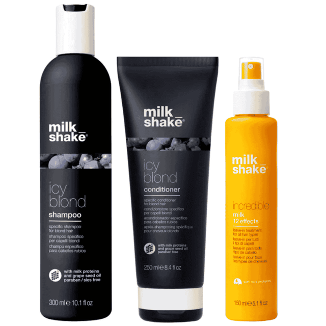 Set Milk Shake: Icy Blond, Hair Shampoo, 300 ml + Icy Blond, Hair Conditioner, 250 ml + Incredible, Hair Oil Treatment, Protects, 150 ml  Milk Shake - Nutra Best Bulgaria
