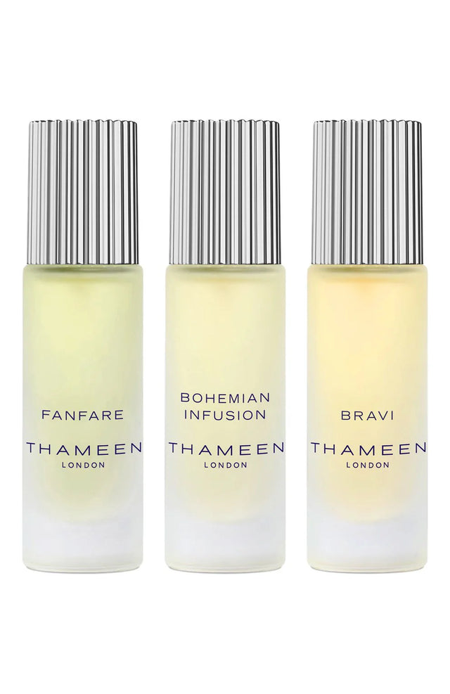 Set Thameen London: Fanfare, Eau De Cologne, Unisex, 10 ml + Bohemian Infusion, Eau De Cologne, Unisex, 10 ml + Bravi, Extrait De Parfum, Unisex, 10 ml  Thameen London - Nutra Best Bulgaria