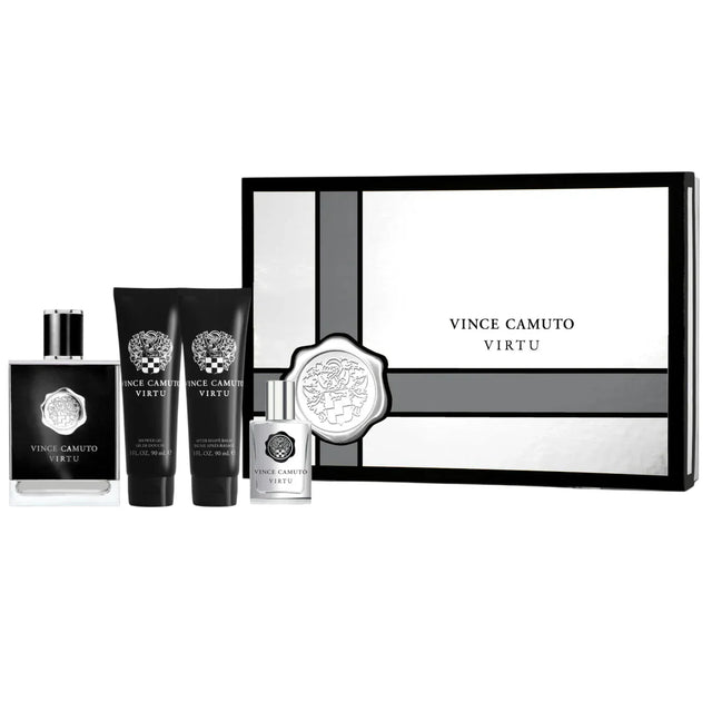 Set Vince Camuto: Virtu, Eau De Toilette, For Men, 100 ml + Virtu, Eau De Toilette, For Men, 15 ml + Virtu, Moisturizing, After-Shave Balm, 90 ml + Virtu, Shower Gel, Body, 90 ml  Vince Camuto - Nutra Best Bulgaria