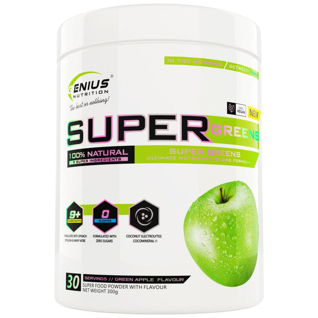 Super Greens | 100% Natural 9 Super Ingredients 300 грама  Genius Nutrition - Nutra Best Bulgaria