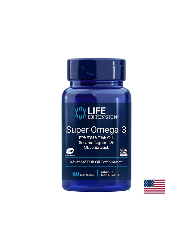 Super Omega-3 / Омега-3 от риба с добавени Лигнан от сусам и Маслина х 60 софтгел капсули  Life Extension - Nutra Best Bulgaria