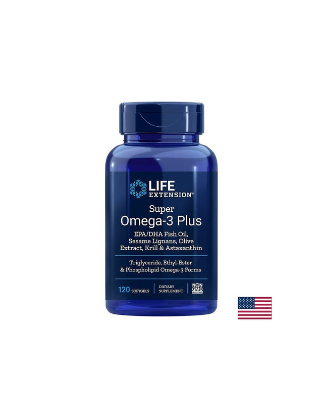 Super Omega-3 Plus / Омега-3 от рибено масло, Крил, Астаксантин, Лигнан от сусам и Маслина х 120 софтгел капсули  Life Extension - Nutra Best Bulgaria