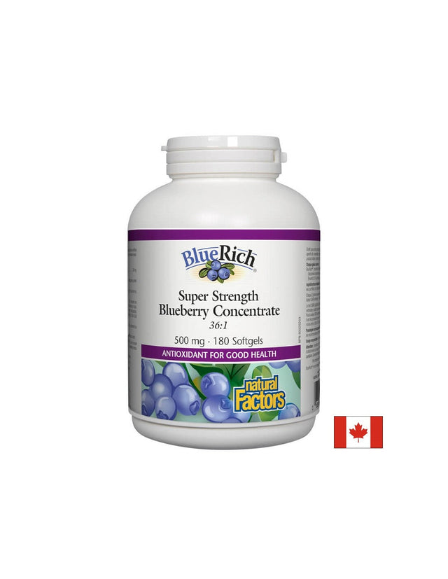 Super Strength Blueberry Concentrate 36:1 500 mg - 180 Гел капсули  Natural Factors - Nutra Best Bulgaria