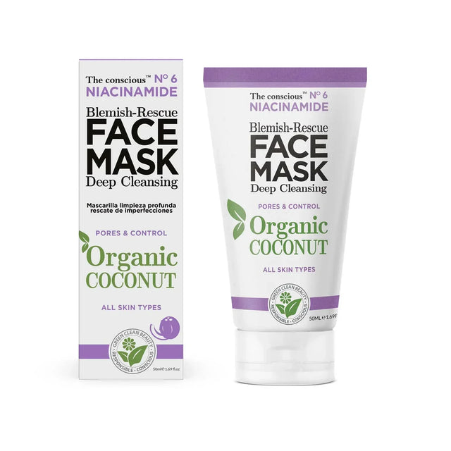The conscious™ Niacinamide Blemish-Rescue Face Mask – Дълбоко почистваща маска за лице с ниацинамид и био кокос - 50 мл  Biovène Barcelona - Nutra Best Bulgaria