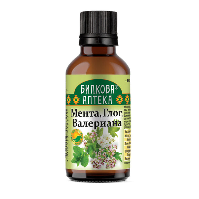 Tincture Mint, Hawthorn, Valerian - 50 мл  Bioherba - Nutra Best Bulgaria