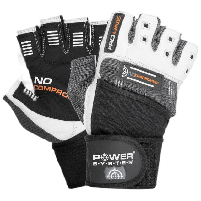 Training Gloves with Wristwraps | No Compromise - White / Grey  Power System - Nutra Best Bulgaria