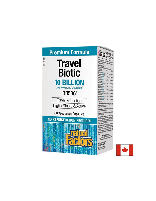 Travel Biotic BB536 - Пробиотик (подкрепа при далечни пътувания), 10 млрд. активни пробиотици, 60 капсули Natural Factors  Natural Factors - Nutra Best Bulgaria