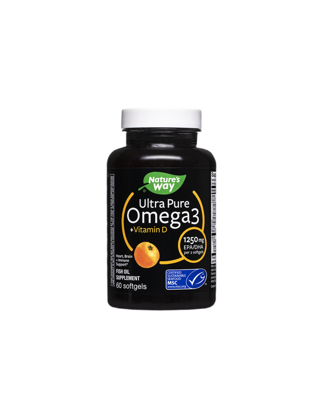 Ultra Pure Omega-3 + Vitamin D3- Ultra Pure Омега-3 1250 mg + Витамин D3 1000 IU, 60 софтгел капсули Nature’s Way  Nature’s Way - Nutra Best Bulgaria