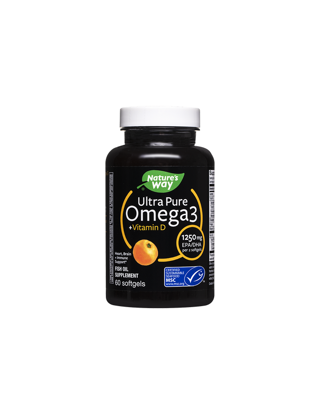 Ultra Pure Omega-3 + Vitamin D3- Ultra Pure Омега-3 1250 mg + Витамин D3 1000 IU, 60 софтгел капсули Nature’s Way  Nature’s Way - Nutra Best Bulgaria