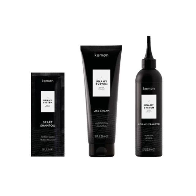 Unamy System Liss Set Kemon: Start, Hair Shampoo, 20 ml + Liss Cream, Hair Treatment Cream Mask, 250 ml + Liss Neutralizer, Hair Treatment Lotion Mask, 250 ml  Kemon - Nutra Best Bulgaria