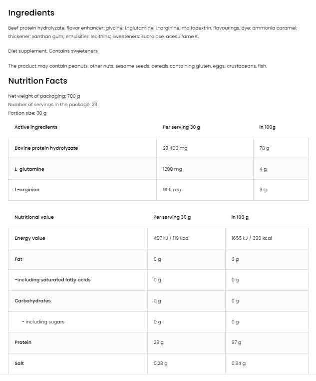Beef Protein | Highest Quality Beef Protein Hydrolysate - 700 грама