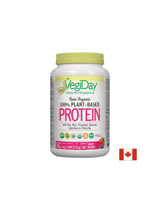 Растителен протеин VegiDay от 100% органичен грах, ориз и семена, 936 g, 30 дози, с вкус на горски плодове  Natural Factors - Nutra Best Bulgaria