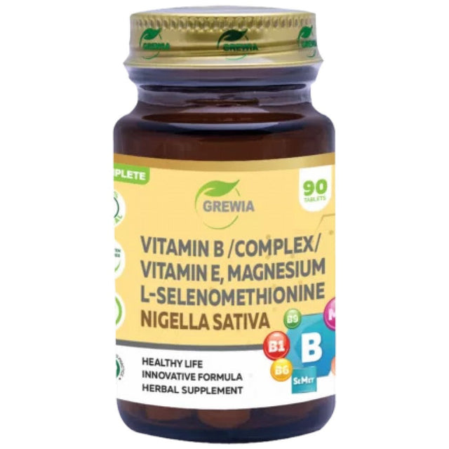 Vitamin B, Vitamin E, Magnesium, L-Selenomethionine & Nigella Sativa - 90 Таблетки - Nutra Best