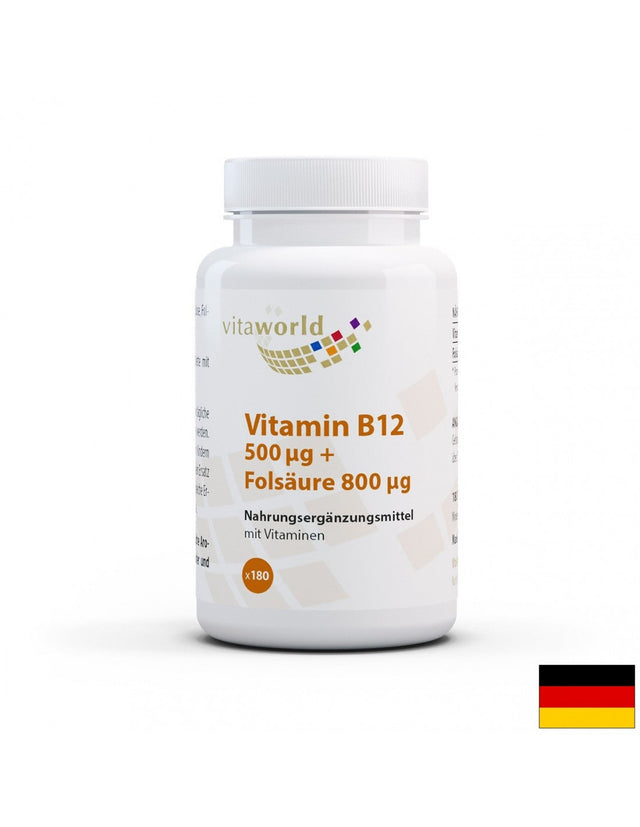 Vitamin B12 + Folsäure / Витамин B12 + Фолиева киселина, 180 таблетки  Vita World - Nutra Best Bulgaria