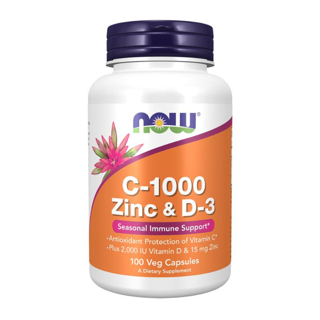 Vitamin C-1000 Zinc & D-3 - 100 Vcaps  NOW Foods - Nutra Best Bulgaria