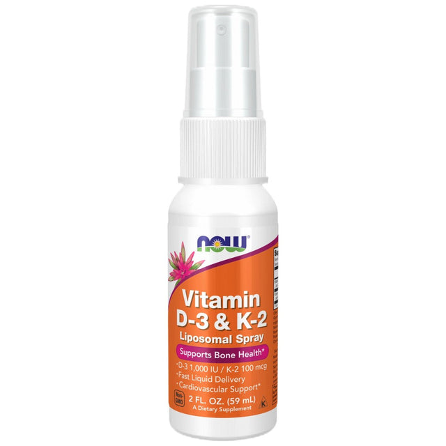 Vitamin D-3 1000 IU & K-2 100 mcg | Liposomal Spray - 59 мл  NOW Foods - Nutra Best Bulgaria