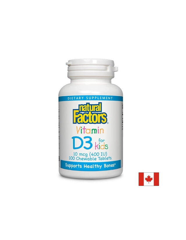 Vitamin D3 for Kids 400 IU - 100 Дъвчащи таблетки  Natural Factors - Nutra Best Bulgaria