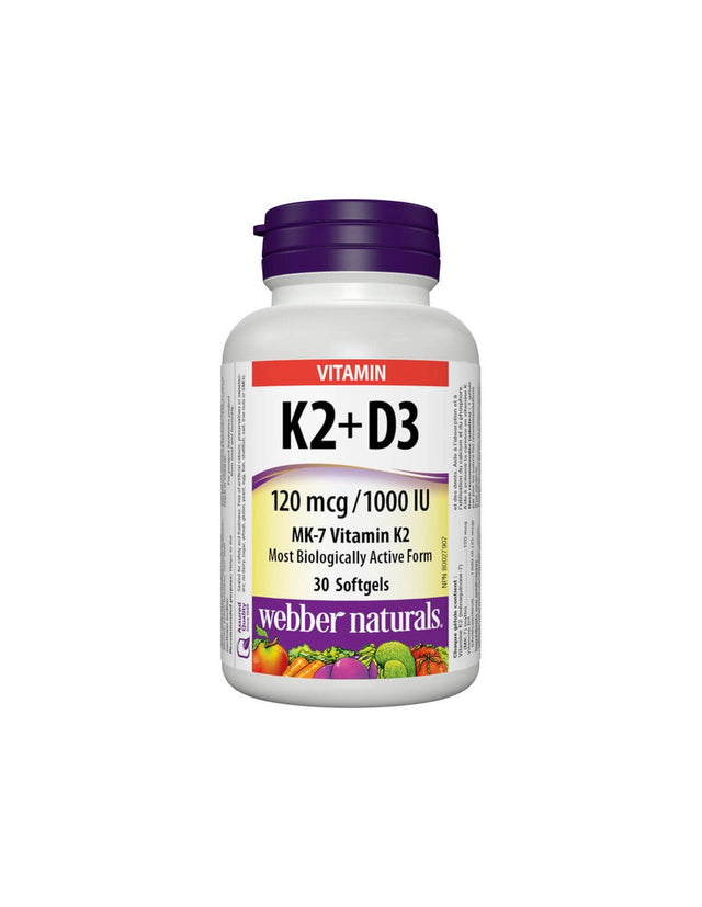 Vitamin K2 + D3 / Витамин К2 120 µg + D3 1000 IU, 30 софтгел капсули Webber Naturals  Webber Naturals - Nutra Best Bulgaria