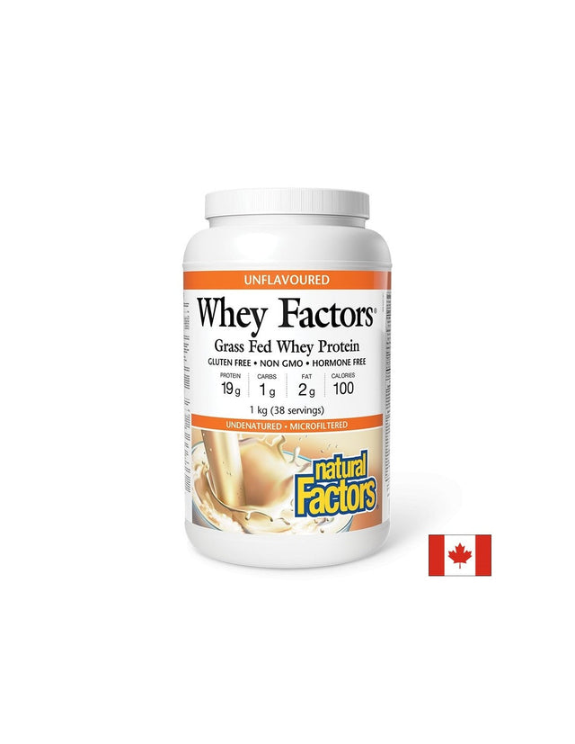 Чист суроватъчен протеин Whey Factors® - Неовкусен, за мускули и възстановяване, 1 kg прах  Natural Factors - Nutra Best Bulgaria
