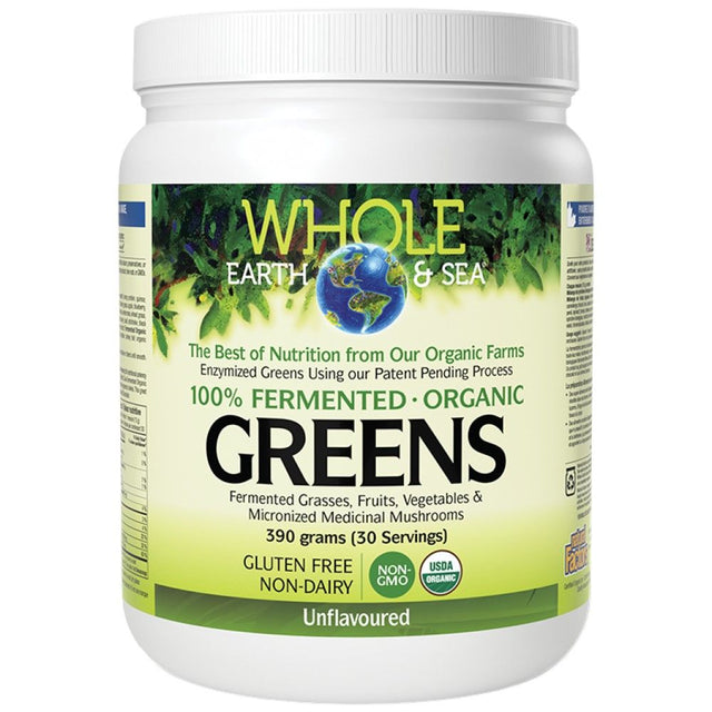 Whole Earth & Sea | 100% Fermented Organic Greens, Unflavored - 390 грама  Natural Factors - Nutra Best Bulgaria